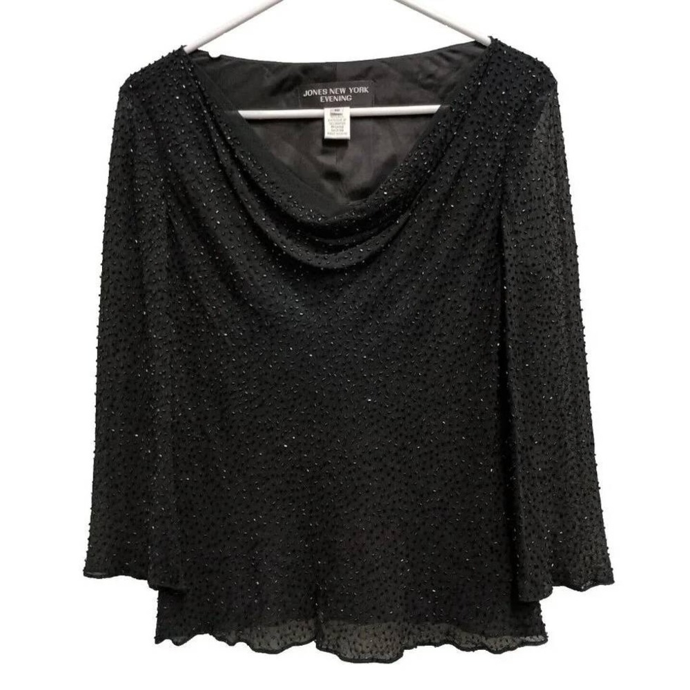 Jones New York Evening Top Womens 10 Black Beaded Silk Cowl Neck Formal Party‎